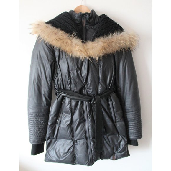 Rudsak Sophie Down Coat with Leather Belt / Small / Grey Black Down - Picture 4 of 16